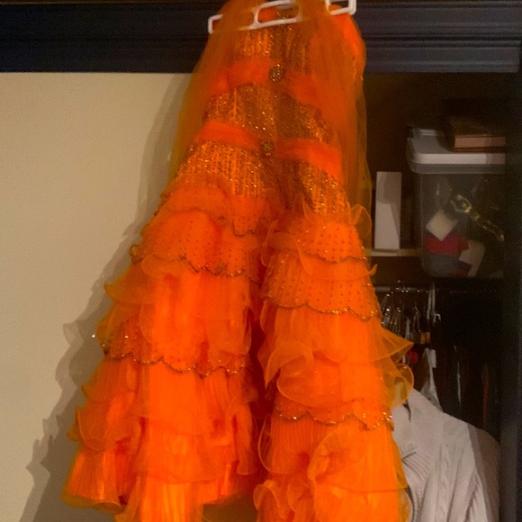 Tea Length prom Formal with sequence and a small wrap and strapless - Picture 1 of 6